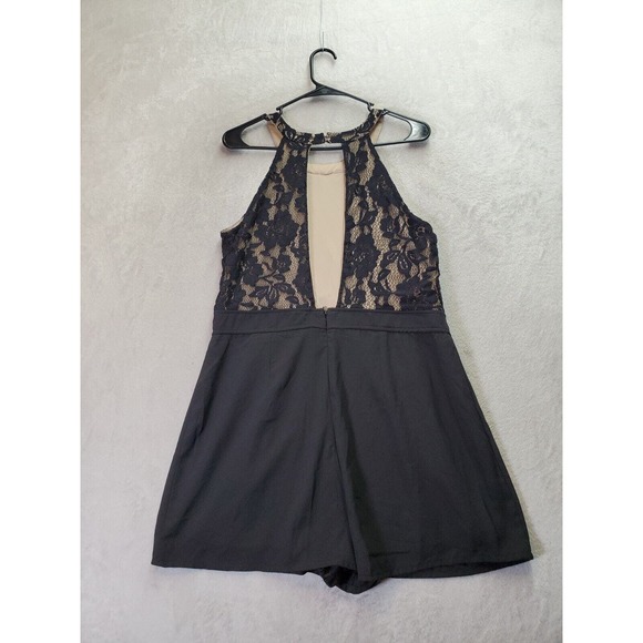 Meraki Romper Women Size XL Black Floral Lace Lined Nylon Round Neck Back Zipper - Picture 2 of 9